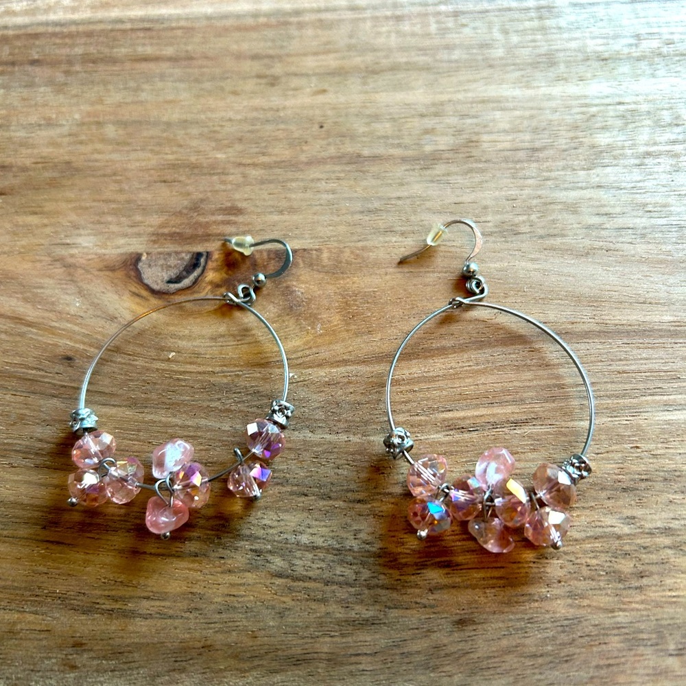 Elegant Pink Crystal Hoop Earrings